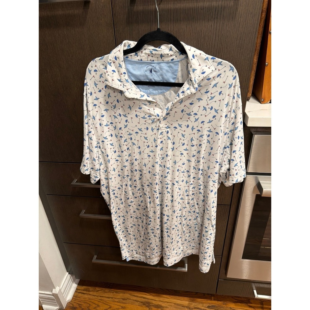 Johnnie-O Performance Polo Shirt All Over Print Mens XL white golf
